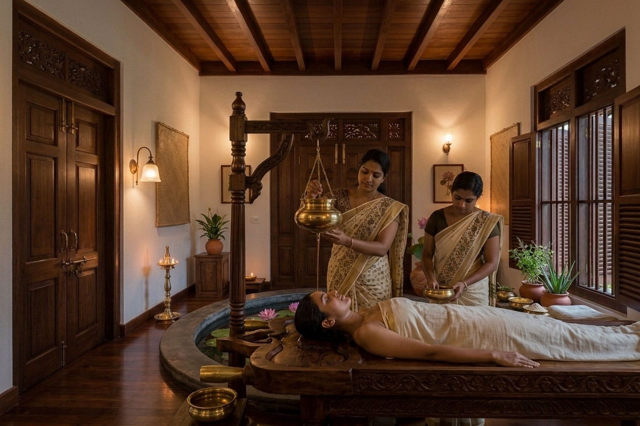 Traditional Ayurvedic treatment room